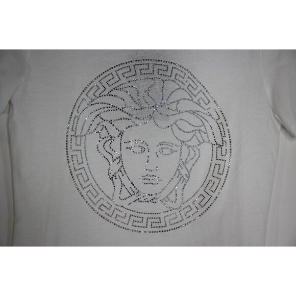 Versace Womens 40 Rhinestone White Cotton Jersey T-Shirt NEW M1122 - Picture 4 of 7